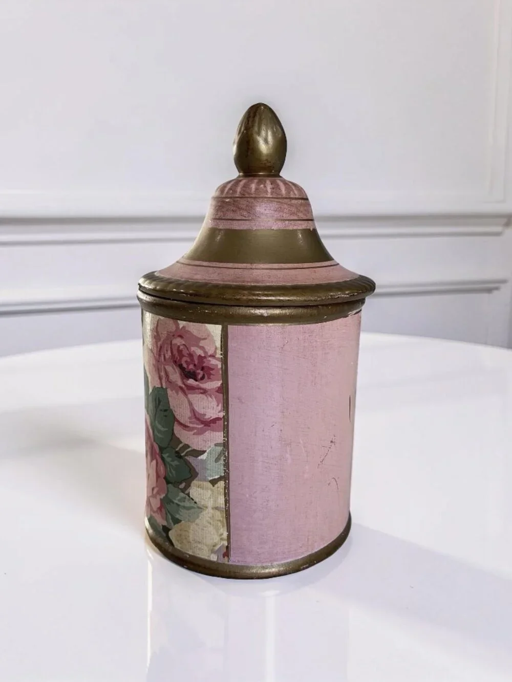 Vintage Ceramic Shabby Chic Floral Canister / Caddy with Pink Roses / Peony 9